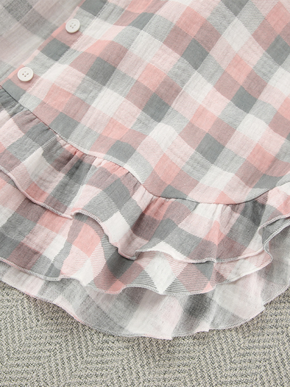 Levoire | Robe de fête à carreaux trois pièces avec une chemise à manches longues en pain de seigle tendance et un short tube pour vêtements d'intérieur