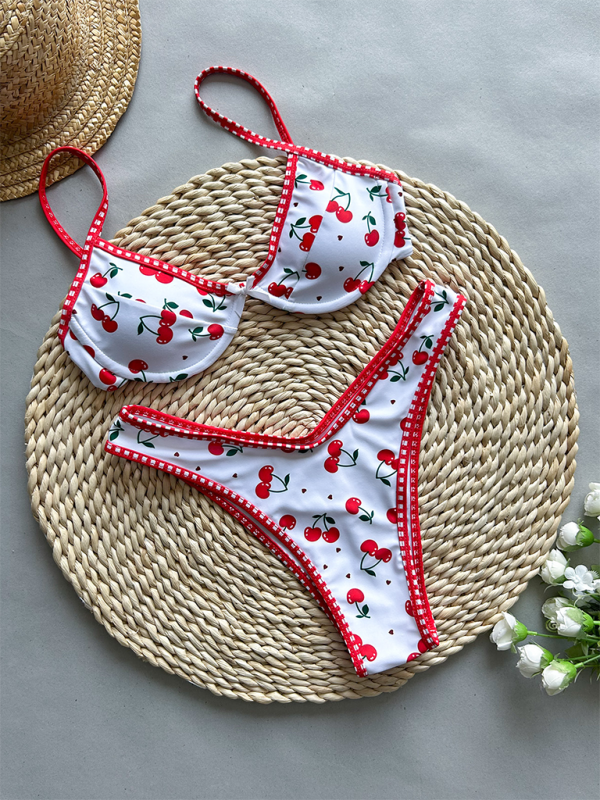 Levoire | Sexy froncé bikini à motifs cerise pour femmes