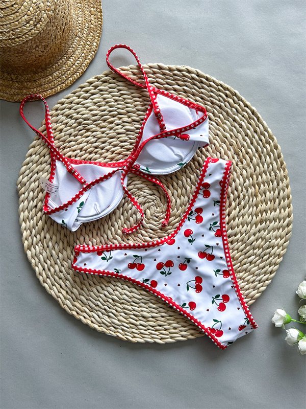 Levoire | Sexy froncé bikini à motifs cerise pour femmes