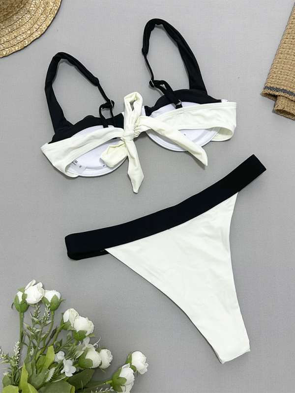 Levoire | Noir-blanc maillot de bain froncé deux pièces pour femmes