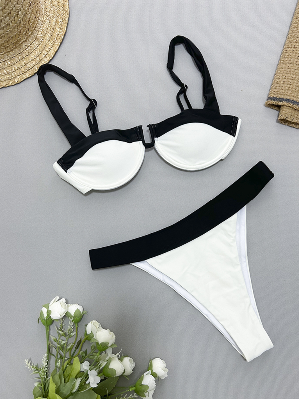 Levoire | Noir-blanc maillot de bain froncé deux pièces pour femmes
