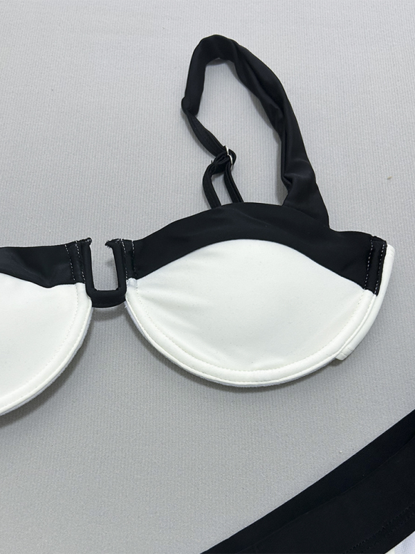 Levoire | Noir-blanc maillot de bain froncé deux pièces pour femmes