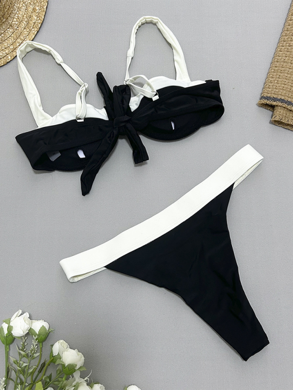 Levoire | Noir-blanc maillot de bain froncé deux pièces pour femmes