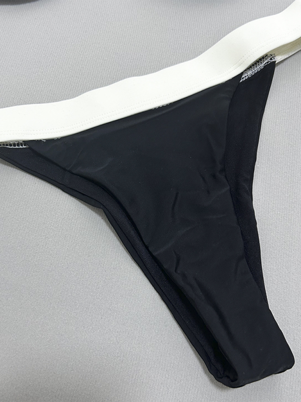 Levoire | Noir-blanc maillot de bain froncé deux pièces pour femmes