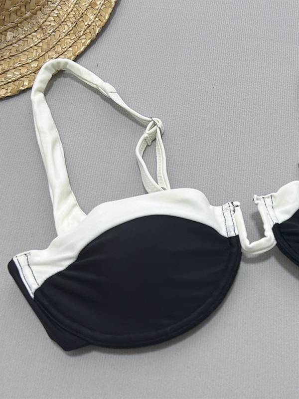 Levoire | Noir-blanc maillot de bain froncé deux pièces pour femmes
