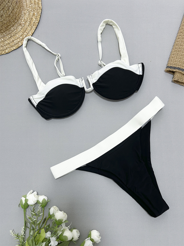 Levoire | Noir-blanc maillot de bain froncé deux pièces pour femmes