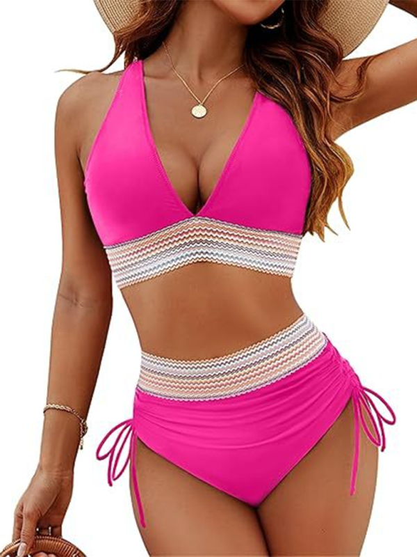 Levoire | Taille haute bikini deux pièces V-string trou lacet Rosa