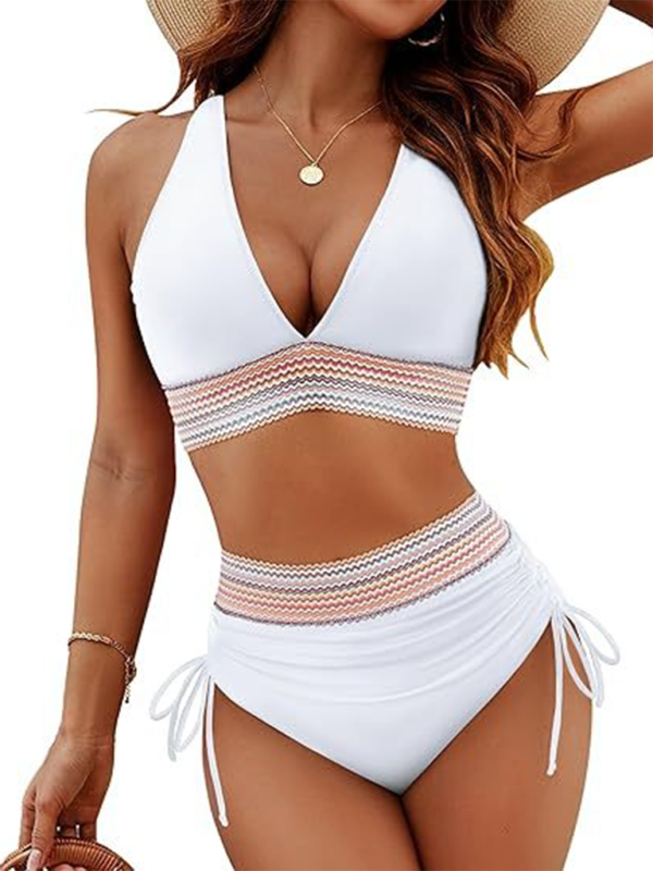 Levoire | Taille haute bikini deux pièces V-string trou lacet Blanc