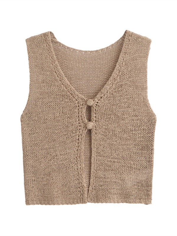 Levoire | Moderne douce et nette courte veste en tricot avec deux boutons Kaki