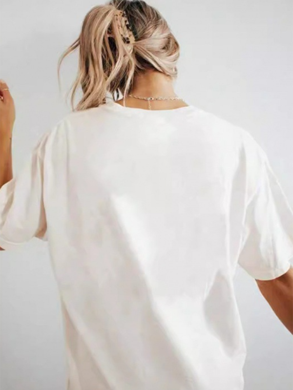 Levoire | Surdimensionné t-shirt blanc simple décontracté à manches courtes motif cerise polyvalent
