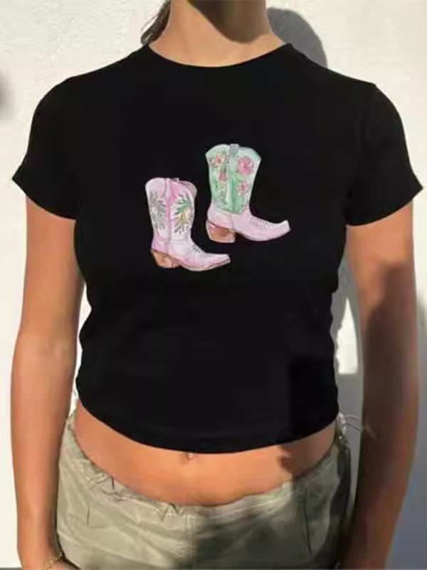Levoire | Y2K Bottes Impression Courte Mode Chaud Filles T-shirt Must