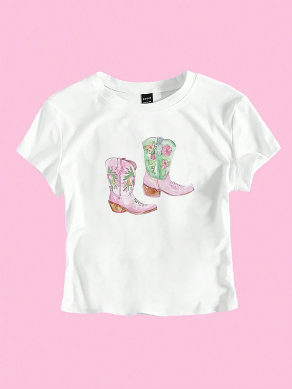 Levoire | Y2K Bottes Impression Courte Mode Chaud Filles T-shirt