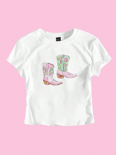 Levoire | Y2K Bottes Impression Courte Mode Chaud Filles T-shirt