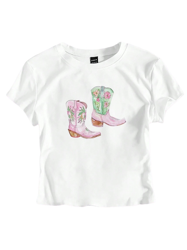 Levoire | Y2K Bottes Impression Courte Mode Chaud Filles T-shirt