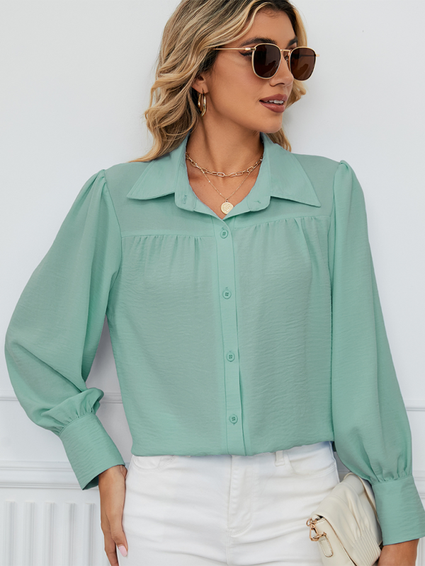 Levoire | Nouvelle chemise en chiffon ample à manches longues avec boutons Pois vert gris
