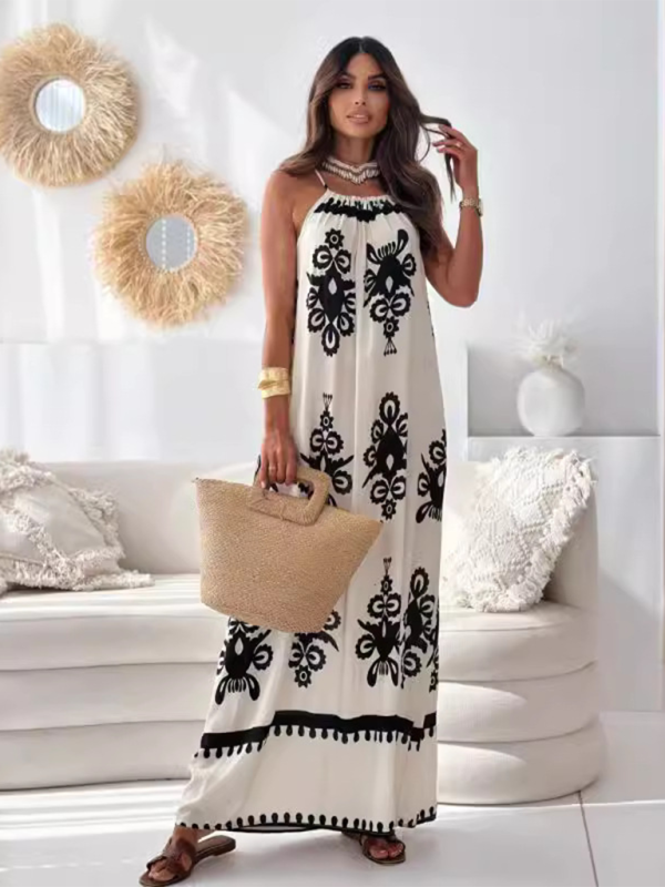Levoire | Nouveau style disposition motif floral ouvert sexy sans bretelles robe Cracker kaki