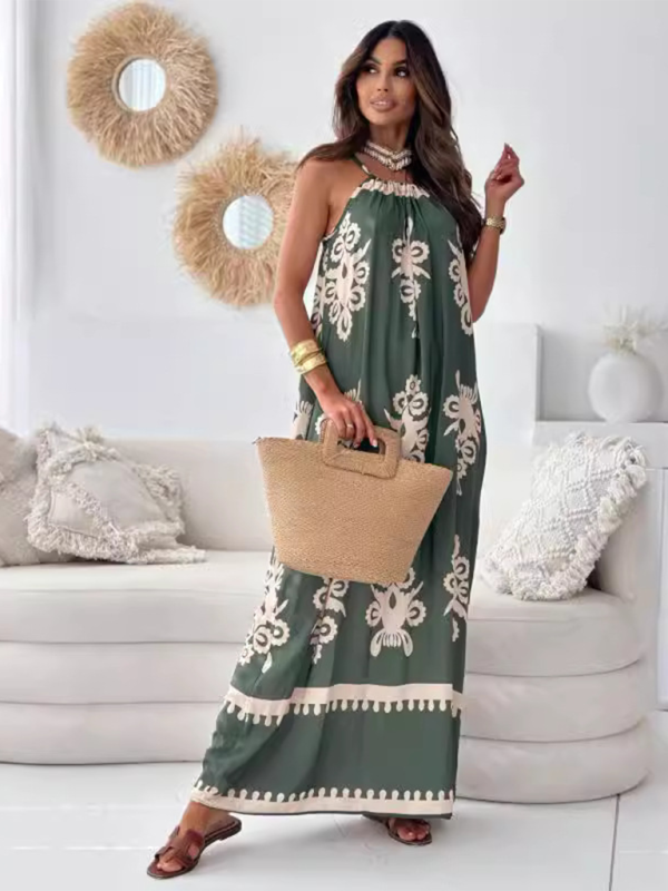 Levoire | Nouveau style disposition motif floral ouvert sexy sans bretelles robe Vert