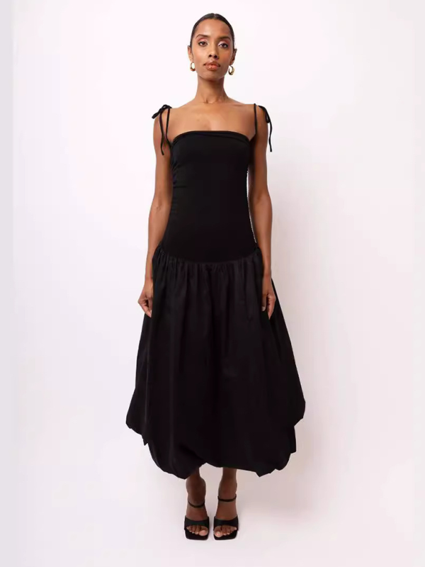 Levoire | Nouvelle robe sans manches à dos ouvert à encolure halter froncée en patchwork avec poches Must