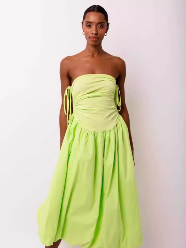 Levoire | Nouvelle robe sans manches à dos ouvert à encolure halter froncée en patchwork avec poches Vert