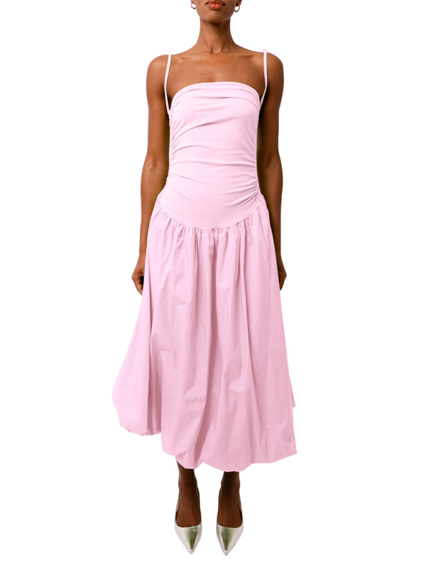 Levoire | Nouvelle robe sans manches à dos ouvert à encolure halter froncée en patchwork avec poches Rosa