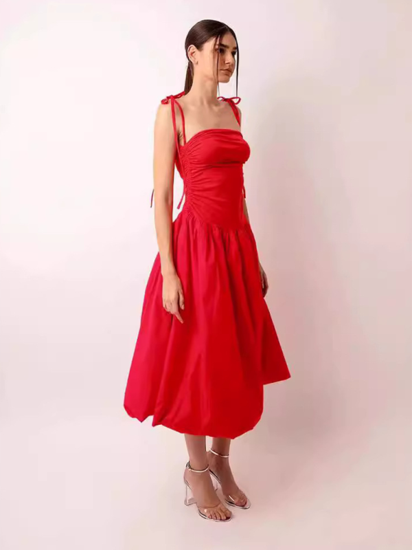 Levoire | Nouvelle robe sans manches à dos ouvert à encolure halter froncée en patchwork avec poches Roue