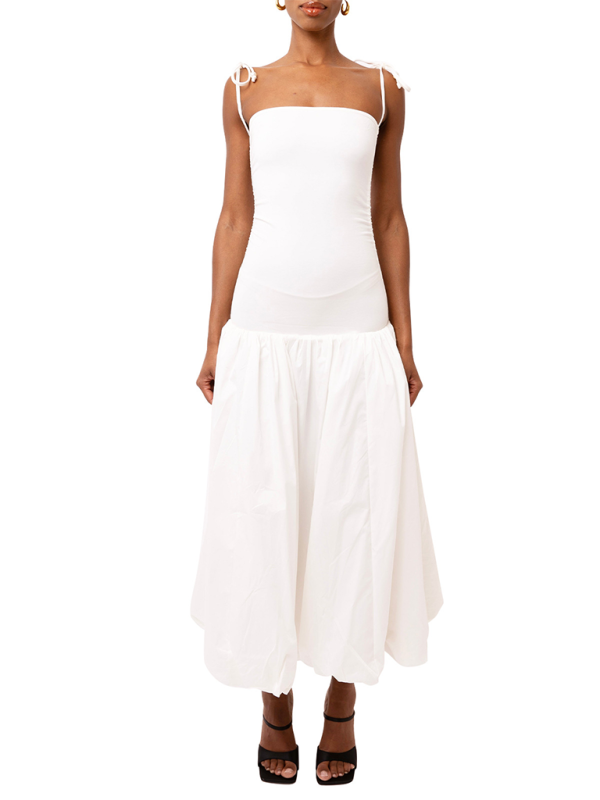 Levoire | Nouvelle robe sans manches à dos ouvert à encolure halter froncée en patchwork avec poches