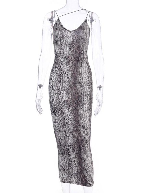 Levoire | Topless Sans Bretelles V-neck Imprimé Léopard-Serpent Robe Mode Design Sexy Midi Robe