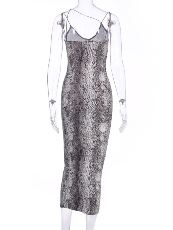 Levoire | Topless Sans Bretelles V-neck Imprimé Léopard-Serpent Robe Mode Design Sexy Midi Robe