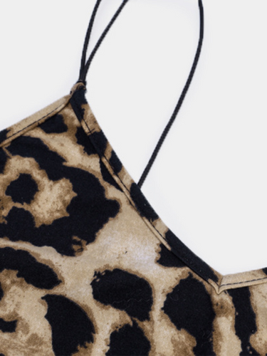 Levoire | Topless Sans Bretelles V-neck Imprimé Léopard-Serpent Robe Mode Design Sexy Midi Robe
