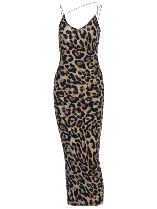 Levoire | Topless Sans Bretelles V-neck Imprimé Léopard-Serpent Robe Mode Design Sexy Midi Robe