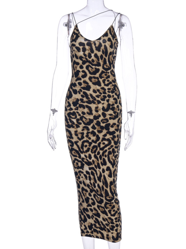 Levoire | Topless Sans Bretelles V-neck Imprimé Léopard-Serpent Robe Mode Design Sexy Midi Robe