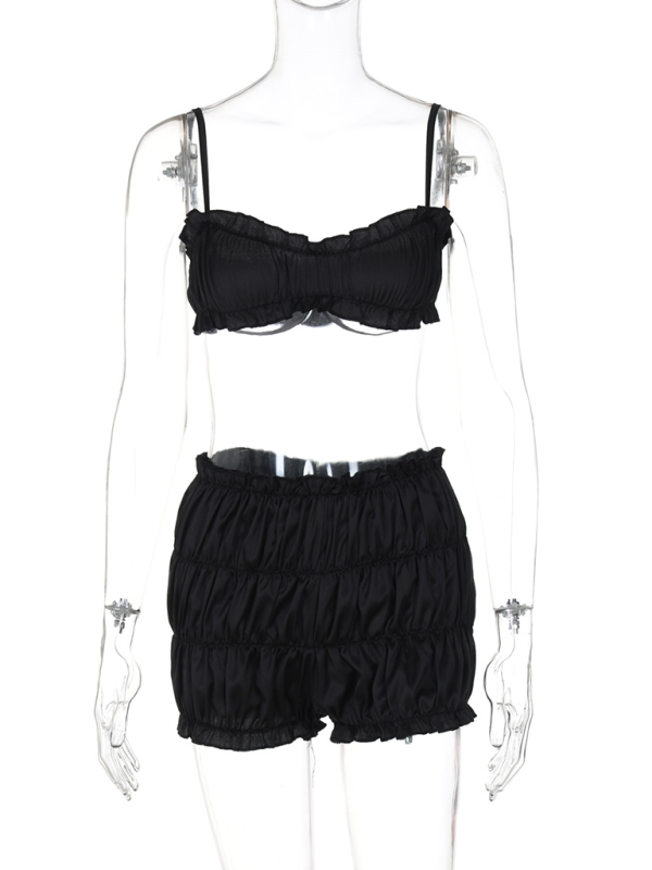 Levoire | Modish sexy sans manches top coupe ajustée plissée shorts ensemble