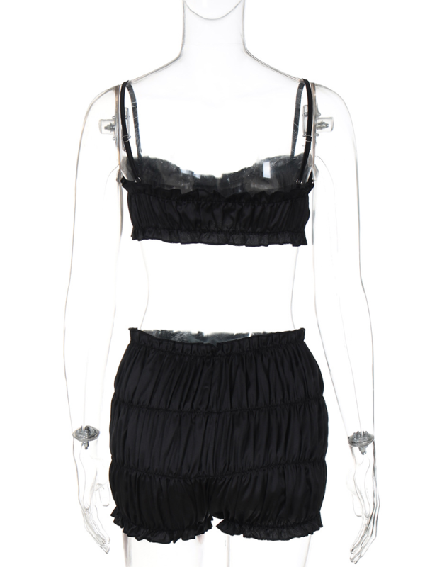 Levoire | Modish sexy sans manches top coupe ajustée plissée shorts ensemble