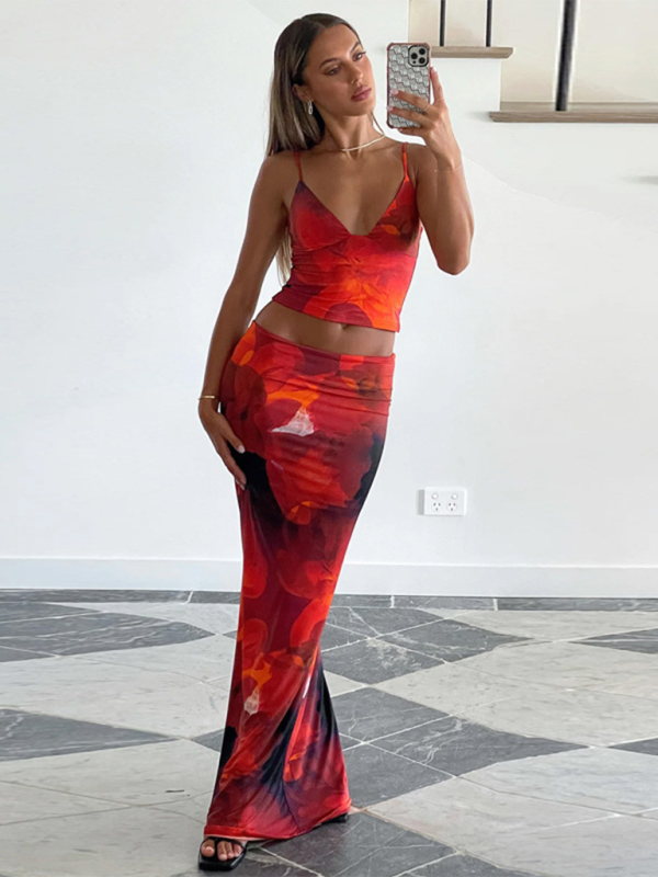Levoire | Muoti Print Sexuel V-U-soutien-gorge Jupe Robe Orange