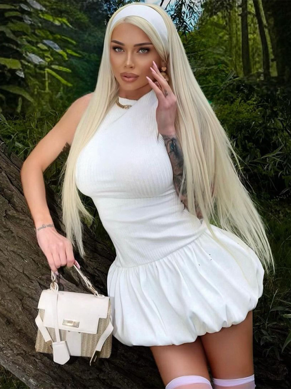 Levoire | Mode tendance sexy découpe dans le dos robe brodée plissée Blanc