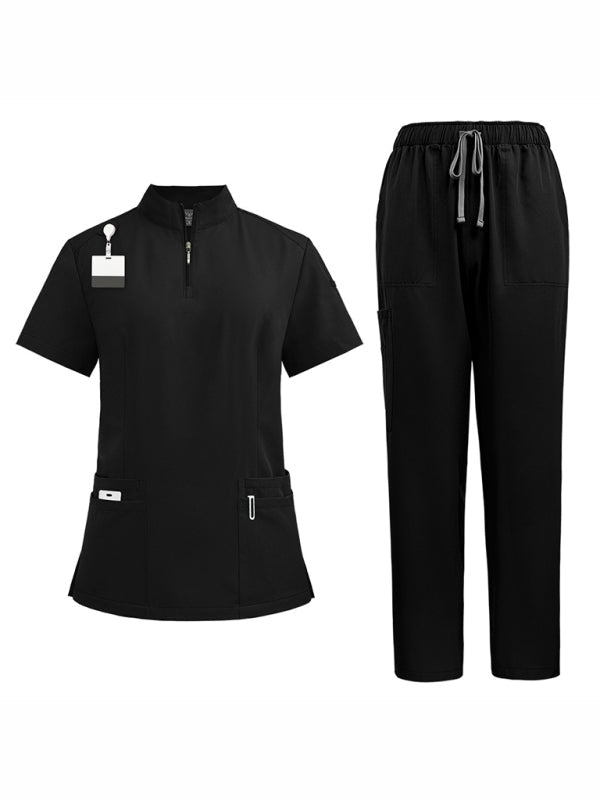 Levoire | Col montant zip médecin infirmière vêtements de travail blouse d'opération blouse de nettoyage blouse de salle d'opération pantalon droit uni Must