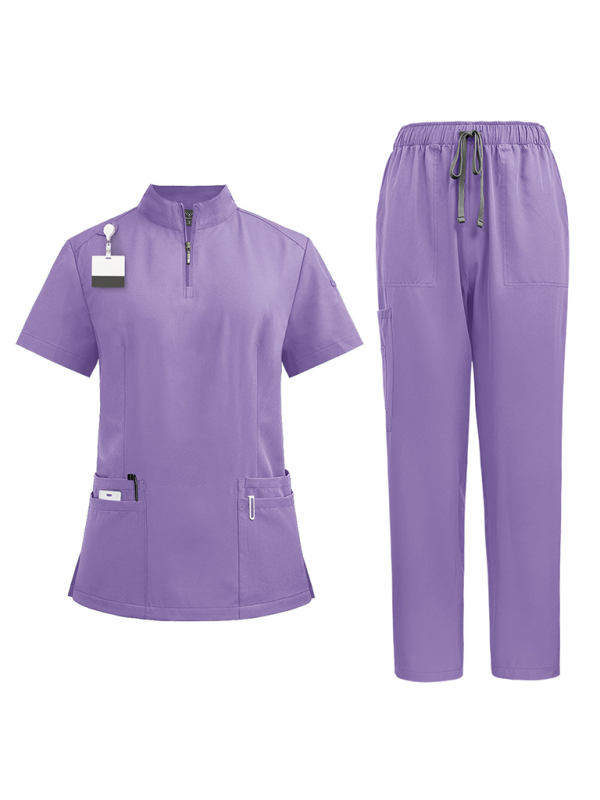Levoire | Col montant zip médecin infirmière vêtements de travail blouse d'opération blouse de nettoyage blouse de salle d'opération pantalon droit uni Abréviation
