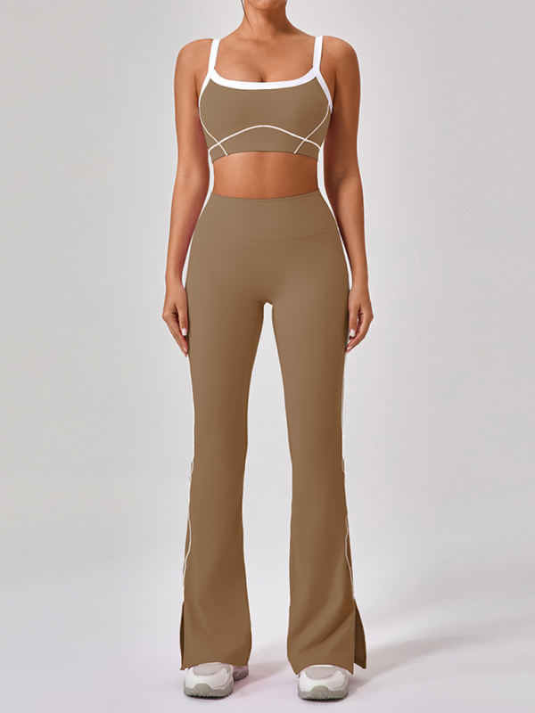 Levoire | Skinny Outdoor - Bretelles spaghetti - Couleur contrastante - Haut + Short - Veste de yoga Kaki