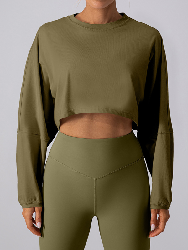 Levoire | Col rond sweatshirt T-shirt sport court basique t-shirt yoga course coupe ample haut à manches longues Vert olive