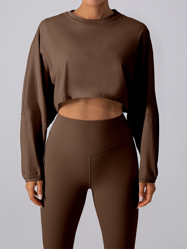 Levoire | Col rond sweatshirt T-shirt sport court basique t-shirt yoga course coupe ample haut à manches longues Braun