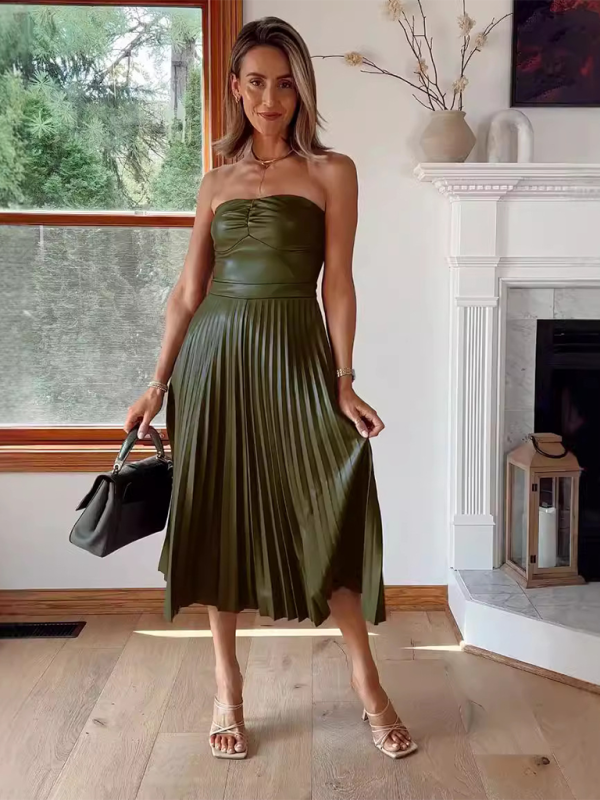 Levoire | Nouvelle tenue robe en cuir plissée en forme de tube
