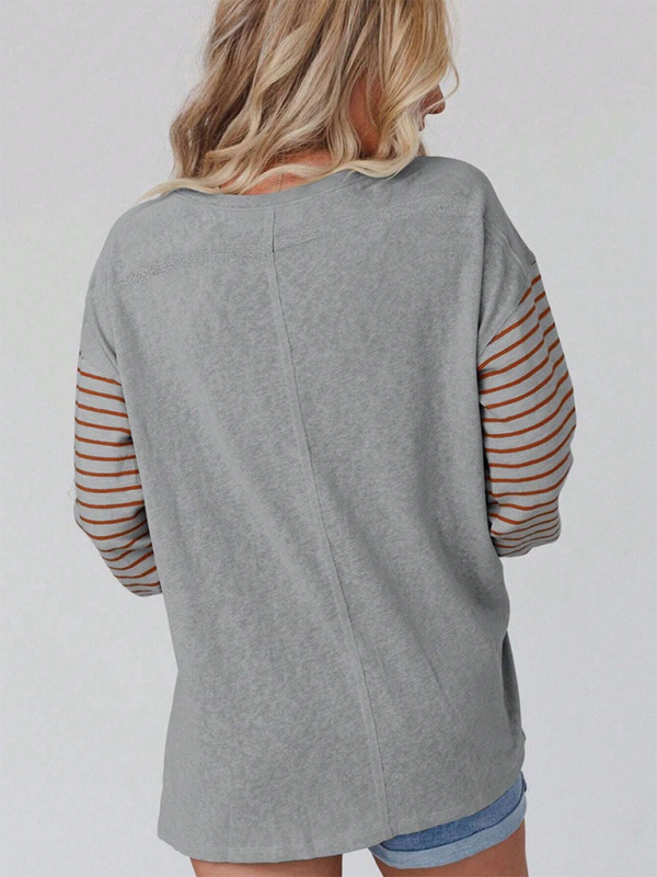 Levoire | Nouveau pull Col rond décontracté rayé perturbation de couleur T-shirt à manches longues