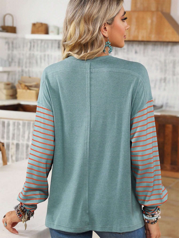 Levoire | Nouveau pull Col rond décontracté rayé perturbation de couleur T-shirt à manches longues
