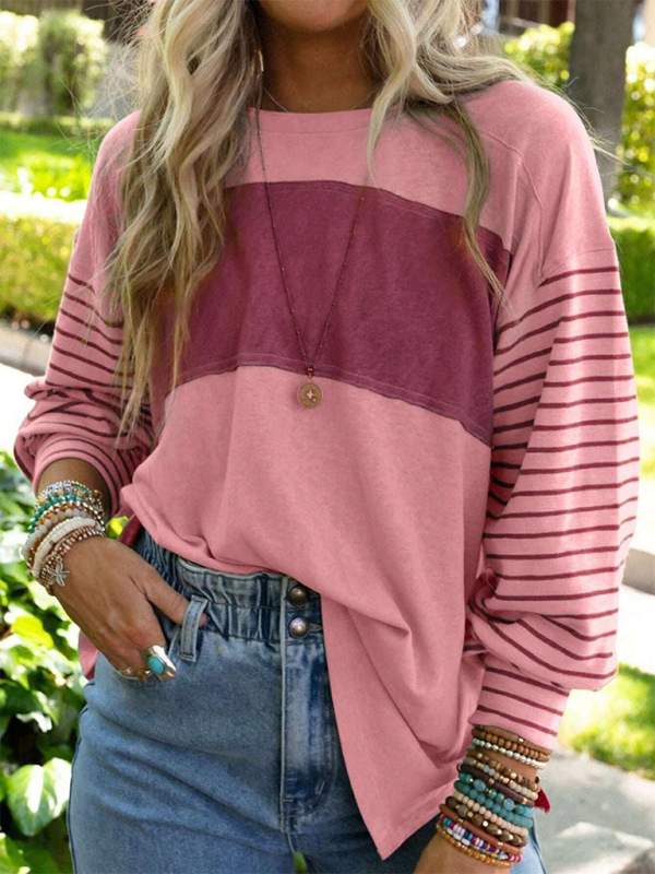 Levoire | Nouveau pull Col rond décontracté rayé perturbation de couleur T-shirt à manches longues