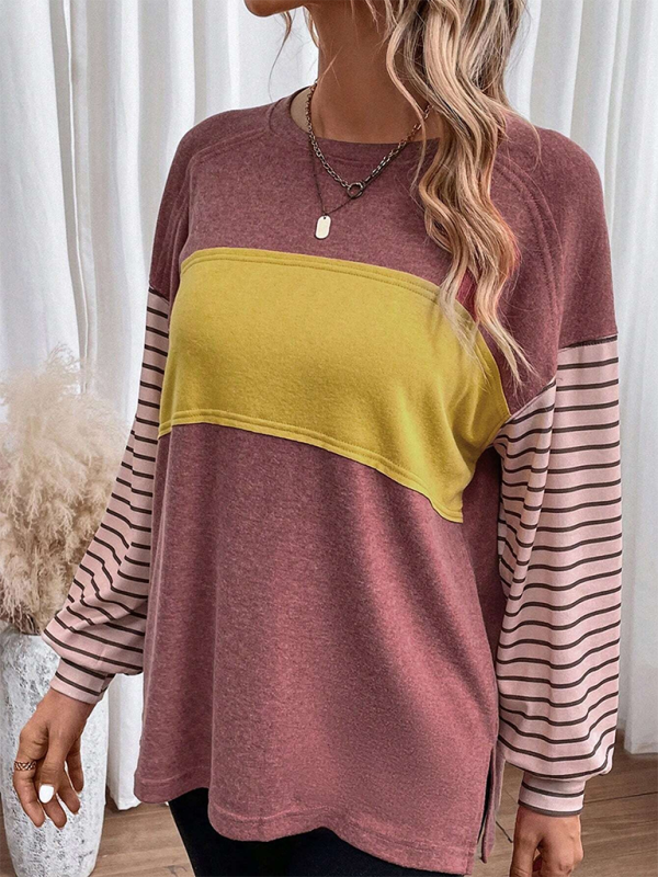 Levoire | Nouveau pull Col rond décontracté rayé perturbation de couleur T-shirt à manches longues