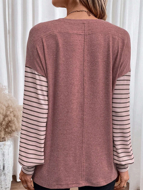 Levoire | Nouveau pull Col rond décontracté rayé perturbation de couleur T-shirt à manches longues
