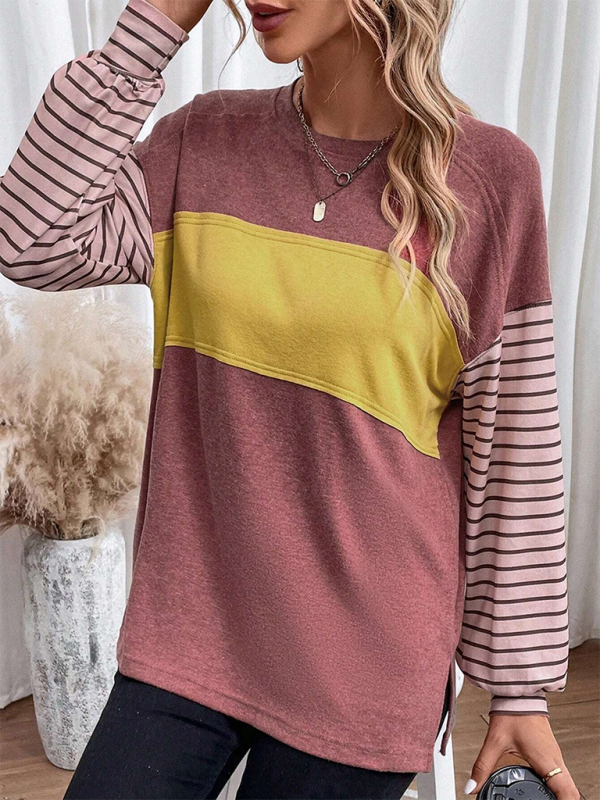 Levoire | Nouveau pull Col rond décontracté rayé perturbation de couleur T-shirt à manches longues