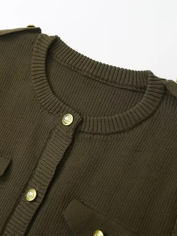 Levoire | Robe tricotée verte foncée à manches courtes