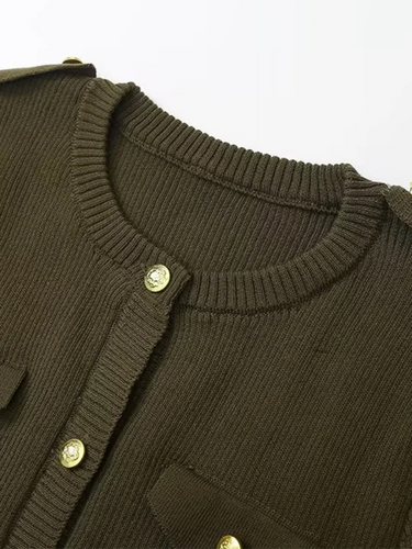 Levoire | Robe tricotée verte foncée à manches courtes