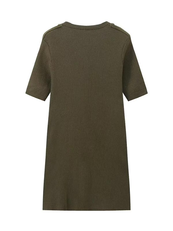 Levoire | Robe tricotée verte foncée à manches courtes
